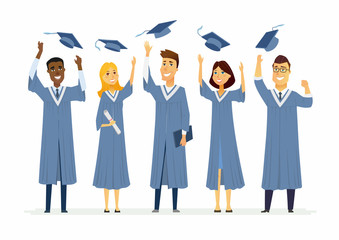 Wall Mural - Happy graduating students - cartoon people characters isolated illustration