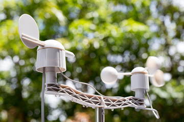 anemometer is a device used for measuring the speed of wind, and is also a common weather station in