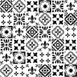 Geometric vector tile design, Portuguese or Spanish seamless black and white tiles, Azulejos pattern