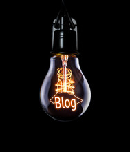 Hanging Lightbulb With Glowing Blog Concept.