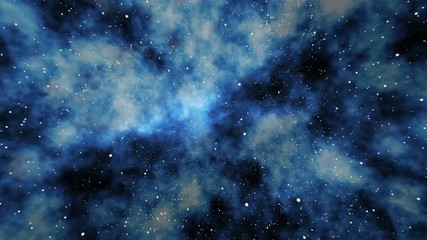 Wall Mural - Rotation Flying through a deep Blue outer space star field and nebula background.
