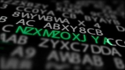 Concept of computer technology safety. Search of the password, combination, secret code or confidential key on the computer screen. 