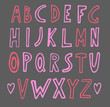 hand drawn pink doodle alphabet