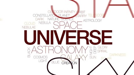 Wall Mural - universe animated word cloud, text design animation. kinetic typography.