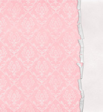 Pink Damask Background With Torn Paper Edge Border