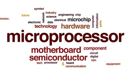 Wall Mural - Microprocessor animated word cloud, text design animation.