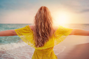 Poster - happy female on the beach