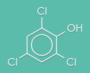 Sticker - Trichlorophenol (TCP, 2,4,6-trichlorophenol) molecule. Skeletal formula.