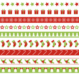 Christmas seamless vector borders. Endless ornament