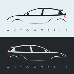 Wall Mural - Automotive car logo design. Black and grey sports vehicle silhouette icon isolated. Vector illustration.