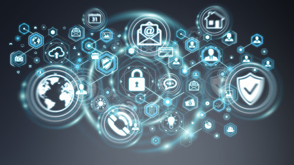 Fototapete - Personal data information protected by software 3D rendering