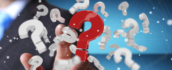 Fototapete - Businessman using 3D rendering question marks