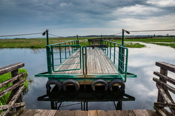 Footbridge on the Narew river in Narew National Park near Waniewo village, Podlasie, Poland