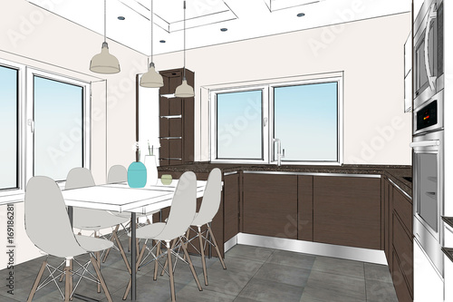 3d Rendering Modern Kitchen Design In Light Interior