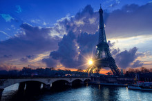 The Eiffel Tower At Sunrise In Paris