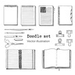 Vector Set of Sketch Notebooks, Notepads and Diaries. Office stuff set. Hand drawing sketch vector illustration. Cool design elements for infographic, web design, background. School