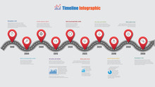 Road Map Business Timeline Infographic With 10 Step Pins Designed For Abstract Background Elements Diagram Planning Process Web Pages Digital Technology Data Presentation Chart. Vector Illustration