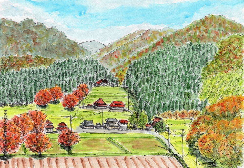 里山の秋Stock Illustration | Adobe Stock