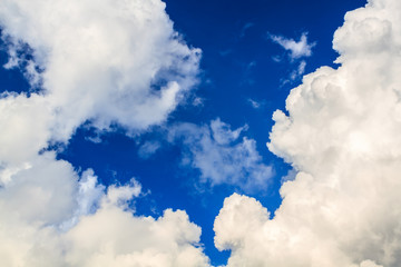 beautiful nature cloudy.blue sky and white cloud with sun light.boklua nan province, thailand