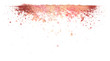 Samples of dry blush, powder, bronzers and highlighter scattered in a line isolated on a white background