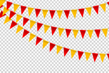 Vector Realistic Isolated Party Flags For Decoration And Covering On The Transparent Background. Concept Of Birthday, Holiday And Celebration.