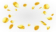 Explosion of gold coins with place for text on transparent background