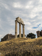 "Il Tempio Dei Dioscuri" (The Temple Of Castor And Pollux) In The Roman Forum On A Cloudy Day