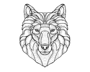 Sticker - Detail Dotted Style Hand Drawing Dog Illustration - Collie 