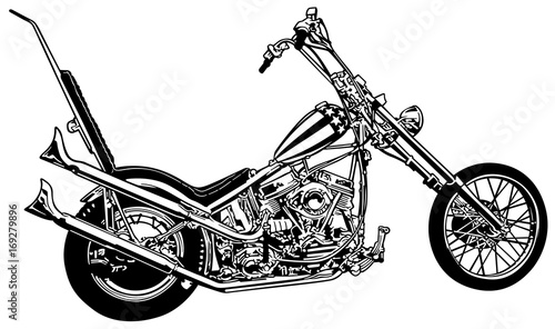 Fotomural Captain America a Chopper Profile - Black and White Illustration, Vector