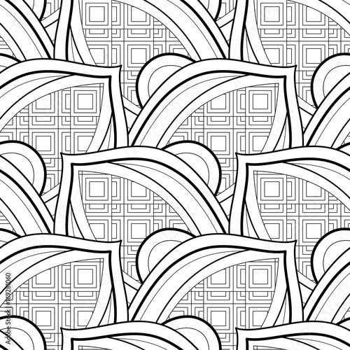 Fototapeta Monochrome Seamless Pattern with Ethnic Motifs Endless Texture with Abstract Design Element Art Deco, Nouveau, Islamic, Arabic Style Coloring Book Vector Contour Illustration Ornate Abstraction