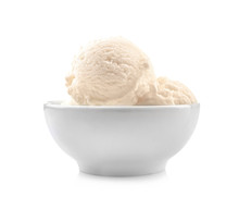 Bowl With Delicious Vanilla Ice-cream On White Background