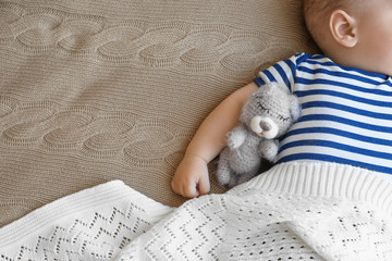 Wall Mural - Cute little baby sleeping on bed