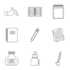 Sticker - Writer pen tools icon set, outline style
