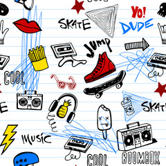 Seamless pattern with Hipsters teens doodles