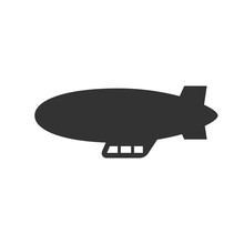 Black Isolated Silhouette Of Dirigible On White Background. Icon Of Side View Of Airship.
