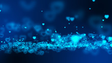 Background Flying Light Blue Heart Symbol Particles.