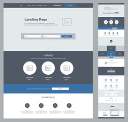 Wall Mural - one page design template for business. landing page wireframe. ux ui: about, advantages, video, subs