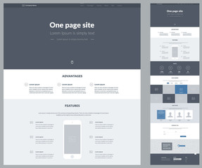 one page website design template for business. landing page wireframe. flat modern responsive design