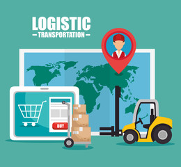 Tablet and map of Logistic transportation and delivery theme Vector illustration