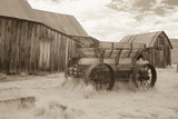 Fototapeta Nowy Jork - Wooden cart and barns in Bodie, California in black and white