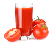 Tomato Juice Isolated On White Background. Juice In Glass