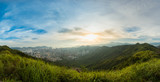 Fototapeta  - Mountain valley during sunset. Natural summer landscape in hong kong