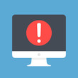 Computer with exclamation point on screen. Warning message, alert message concepts. Modern flat design vector icon