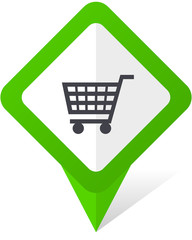 Fototapete - Cart green square pointer vector icon in eps 10 on white background with shadow.