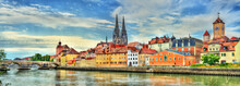 View Of Regensburg With The Danube River In Germany