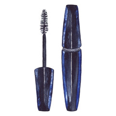 Poster - Watercolor women's mascara brush cosmetics make up isolated