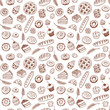 Seamless vector pattern with hand drawn doodle bakery products and pastries