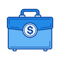 Sticker - Briefcase vector line icon isolated on white background. Briefcase line icon for infographic, website or app. Blue icon designed on a grid system.