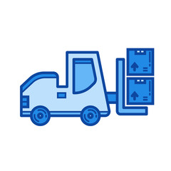 Canvas Print - Forklift vector line icon isolated on white background. Forklift line icon for infographic, website or app. Blue icon designed on a grid system.