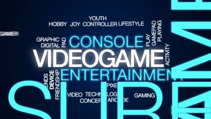 Wall Mural - Videogame animated word cloud, text design animation.